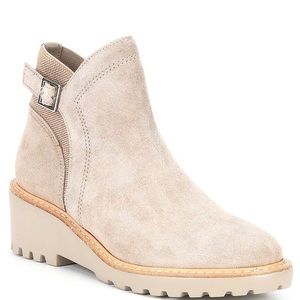 Free-Spin Suede Wedge Booties